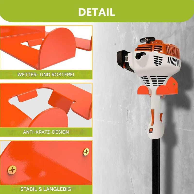 [AUSTRALIA] - Brush Cutter Holder, Wall Mount for Grass Trimmer, Garden Power Tool Hanger, with Matching Screws, for Garage Trimmer, Garden Tools - Orange 