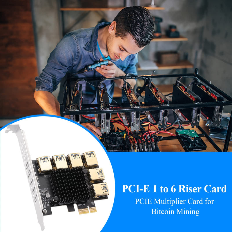 MZHOU PCI-E 1 to 6 USB Slots Riser Card - Higher Stability USB 3.0 Adapter Multiplier Card for Bitcoin Mining Compatible with Windows Linux Mac,Black PCIE 1X to 6USB-2