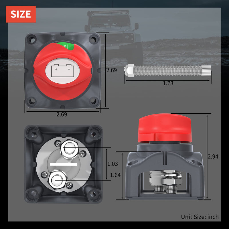 Joinfworld 300A Bus Bar Waterproof Power Distribution Block Heavy Duty with Battery Disconnect Switch 12V-48V