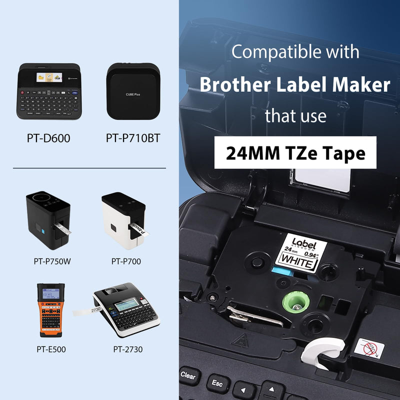 [AUSTRALIA] - Label KINGDOM TZe-251 24mm Label Tape Replacement for Brother P-Touch Label Tape 1 Inch TZe TZ Tape 24mm 0.94 Laminated White TZe251 TZ-251 for Brother Label Maker PT-D600 PT-D610BT PT-P710BT, 3-Pack 24mm 0.94Inch 