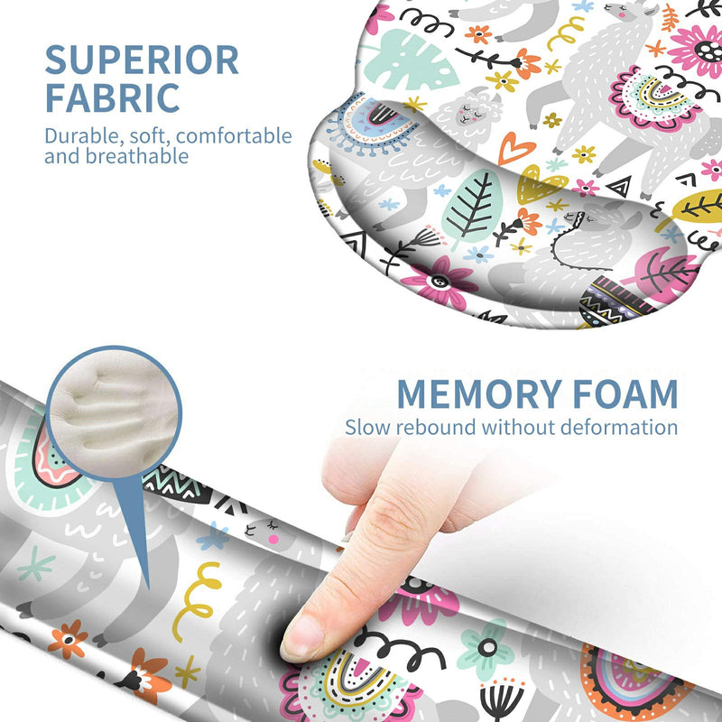Keyboard Wrist Rest and Mouse Wrist Rest Pad Set, Made of Memory Foam with Non Slip Rubber Base Ergonomic Gel Wrist Rest for Computer Keyboard Gaming Office Working, with Llama Coaster