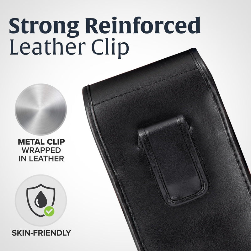 Turtleback Belt Clip Designed for iPhone 12 & 13 Mini Vertical Holster Case Black Leather Pouch with Executive Clip, Small Vertical - Leather w/ Leather Clip