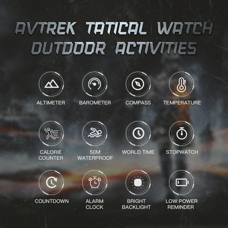 AVTREK Digital Hiking Sport Watch for Men Tactical Military Altimeter Watch | Large Rugged Dial, Compass, Altimeter, Barometer, Pedometer, 50M Waterproof, Solid Nylon Strap, Army, Outdoor, Training Green