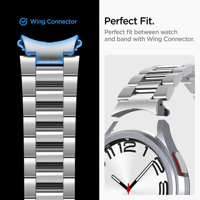 Spigen Modern Fit 316L for Samsung Galaxy Watch 6 Classic 47mm Band (2023) | Premium Business Wristband Metal Stainless Steel Adjustable Replacement Men Women Strap Silver
