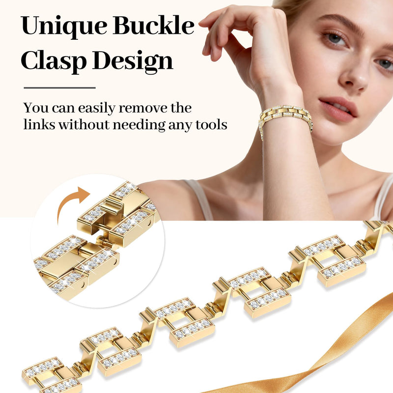 MOINSPIRE Silver Bling Diamond Clover Band Women Slim Band and 3Pcs 18k Golden Jewelry Set Bundle Compatible with Apple Watch 38mm 40mm 41mm 42mm 44mm 46mm 45mm 49mm for iWatch Series 11/10/9/8/7/6/5/