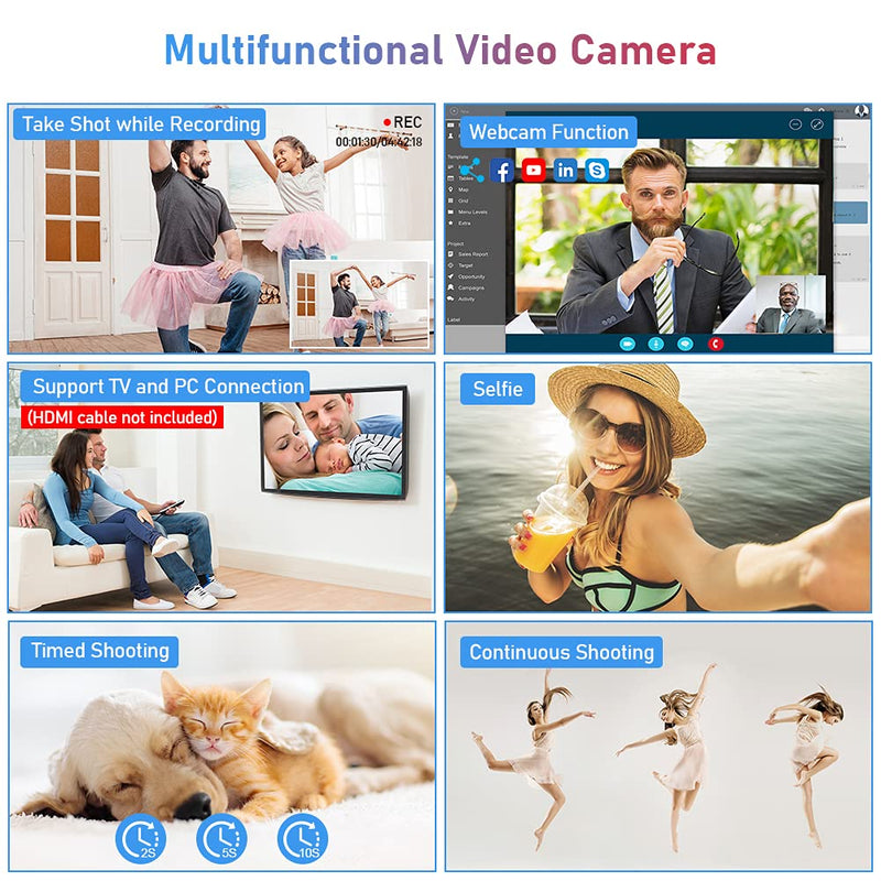 2.7K Full HD Video Camera Camcorder, 48MP Vlogging Camera for YouTube TikTok, 3.0 Inch IPS Screen 16X Digital Zoom Video Recorder, Webcam Function for Daily Vlog & Travel Shooting