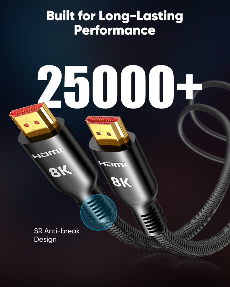 Highwings 8K Fiber Optic Long HDMI Cable 50FT, 48Gbps Ultra High Speed | HDMI 2.1 Cord Braided -8K@60Hz 4K@120Hz Dynamic HDR/eARC/HDCP 2.2&2.3/3D, Compatible for PS5/Monitor/Projector/DVD Player 50 feet