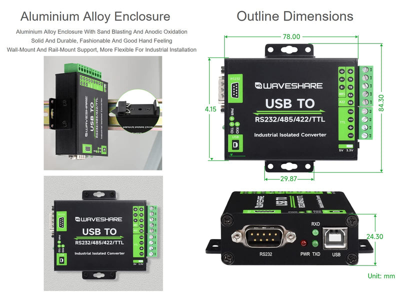 USB to RS232/485/422/TTL Converter Adopt Original FT232RNL Chip, Industrial Isolated USB Converter with Multiple Protection, Support Multi Communication Interface Conversion and Multi System
