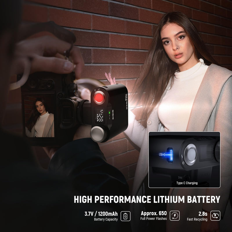 [AUSTRALIA] - NEEWER Z160 SE Camera Flash, 20Ws GN15 6000±200K Speedlight, Manual 1/1-1/128 Power & S1/S2 Mode 3.7V/1200mAh Battery 650 Full Power Studio Light, Compatible with Canon Nikon Sony Fuji Olympus Cameras 