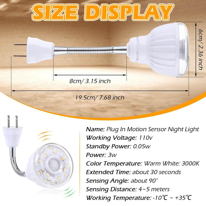 [AUSTRALIA] - Yahenda 3 Pack Motion Activated LED Night Light Plug in Smart Dusk Dawn Sensor Light PIR Infrared Sensor Motion Detector Lamp Flexible Rotating for Hallway Stairway Garage Basement(Warm White) Warm White 