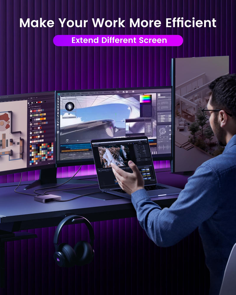 avedio links USB C to 3 HDMI Adapter, HDMI Splitter Extended Display for Triple Monitor with 100W PD Port, Out 1 4K@60Hz, Out 2 and 3 1080p, Display 4 Separate Screens for Windows/Mac OS USB C to 3x HDMI