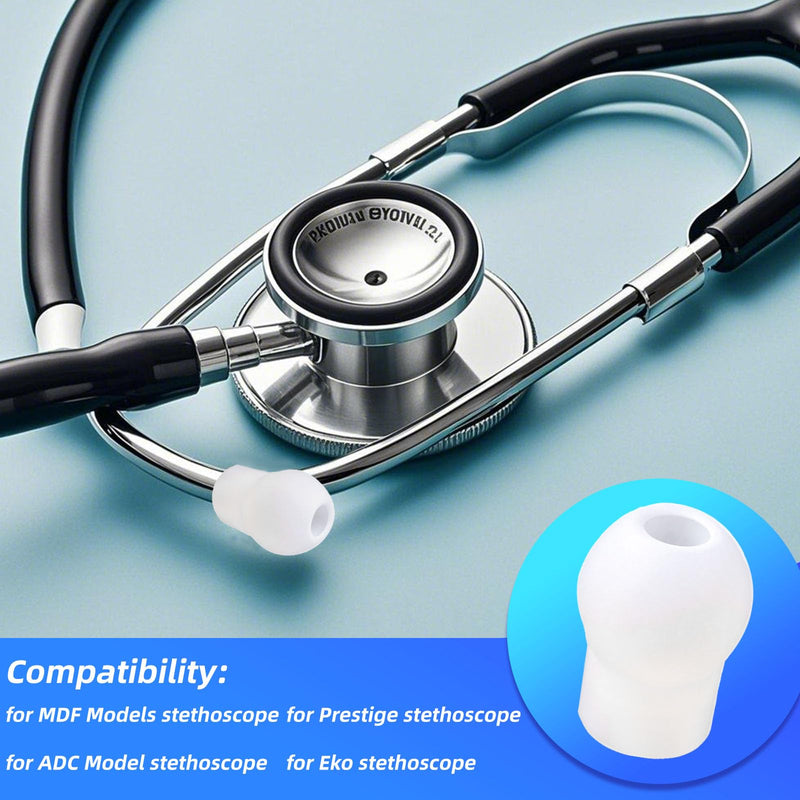 6pcs Stethoscope Ear Pieces Compatible with MDF & EKO & ADC, Superior Comfort & Noise Reduction Earbuds Silicone Earplugs Stethoscope Ear Tips Replacement for Nurses Doctors Gifts (White)