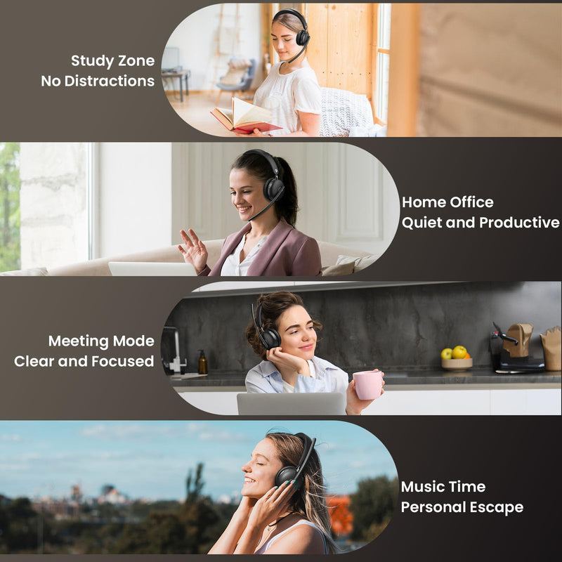 [AUSTRALIA] - Dytole Wireless Headset with Mic for Work, Bluetooth 5.3 Headset with Noise Cancelling, Wireless Headphones with Mic & USB Dongle, 65H & Mute, Ideal for PC/Call Center/Computer/Laptop/Study 