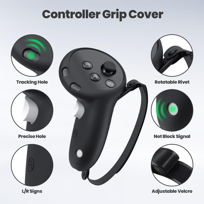 Silicone Cover Compatible with Meta/Oculus Quest 3 Accessories, VR Silicone Face Cover, VR Shell Cover,Touch Controller Grip Case,Camera Lens Protector Set (Black) Black