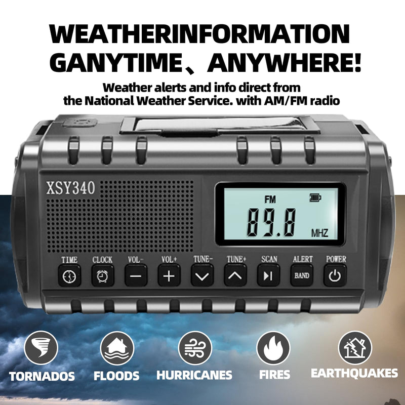 [AUSTRALIA] - QAUYYW Upgraded 37000mWh Emergency Hand Crank Radio AM/FM with LED Flashlight Solar Radio, Portable Weather Radio, Emergency Cell Phone Charger for Family Outdoor Camping and Emergency Rescue Us black 