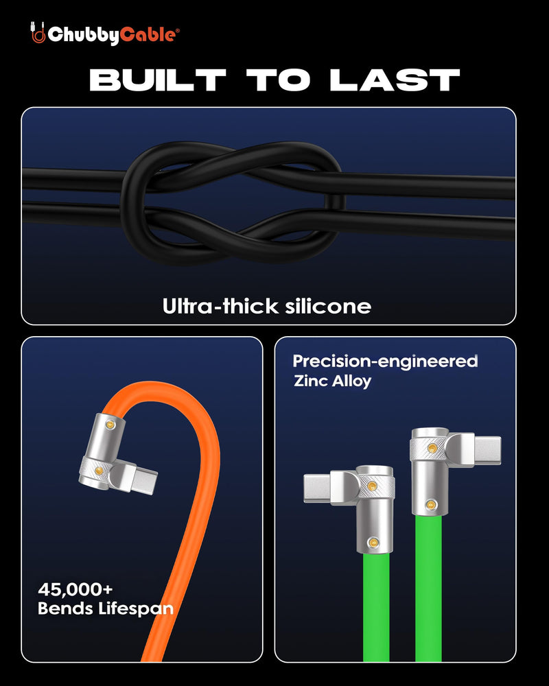 chubbycable 240W Charging Cable 90° USB C to C Cable, Black, 19.6FT | Right Angle USB C Cable, 45,000+ Bend Tested, 480Mbps Data Transfer, E-Marker Safety Chip, 6mm Extra Thick, Tangle-Free 19.6ft (6m) Type C-Type C