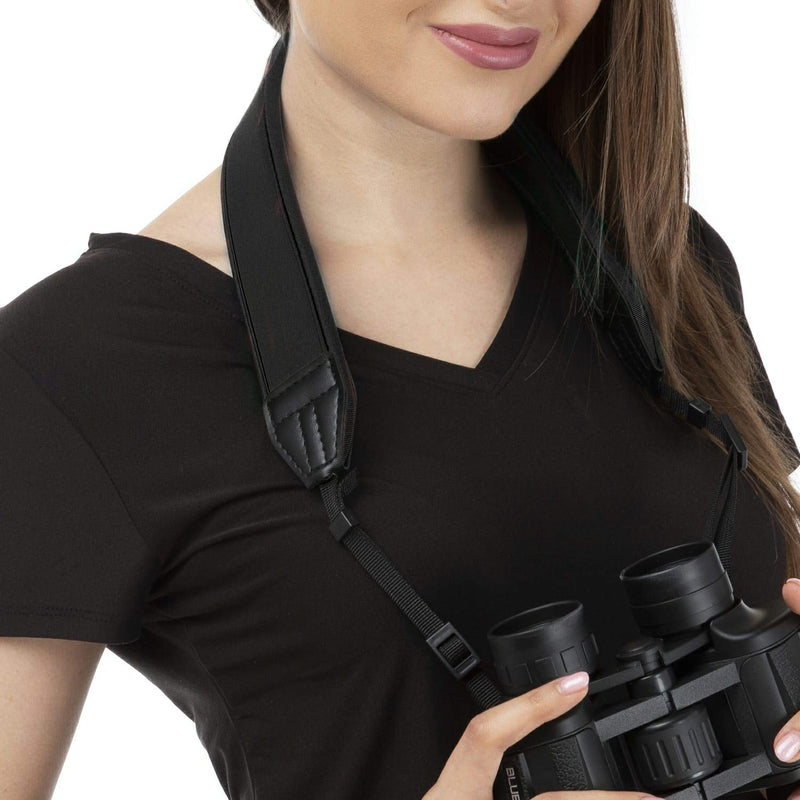 Neoprene Neck Shoulder Strap for Cameras and Binoculars - Comfortable Adjustable Fit for Men and Women with Anti Slip Material - Lightweight Design for Binocular Telescopes, and Rangefinders Black