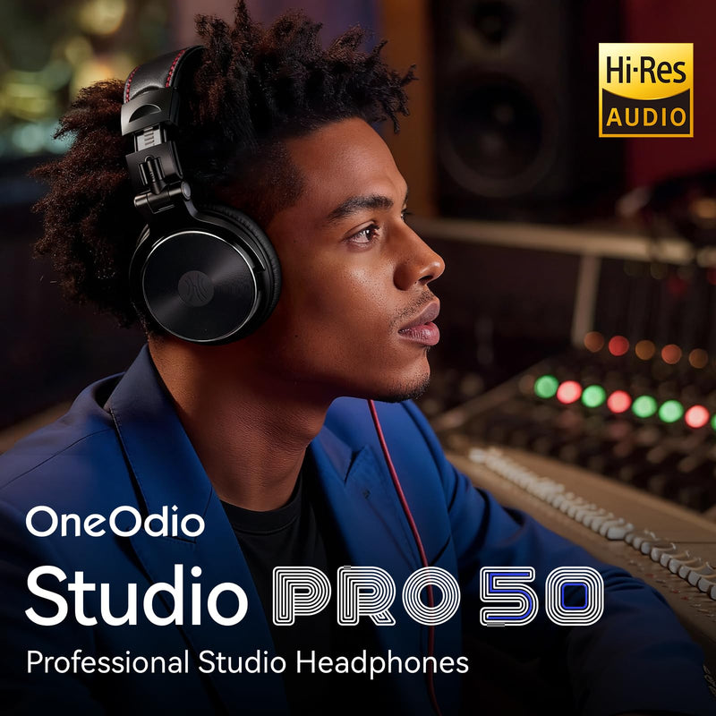 OneOdio Hi-Res Over Ear Headphones for Studio Monitoring and Mixing, Sound Isolation, Protein Leather Earcups, 50mm Driver Unit, Wired Headphones for AMP Guitar Keyboard (Pro-50 Black) Over-Ear-Headphones