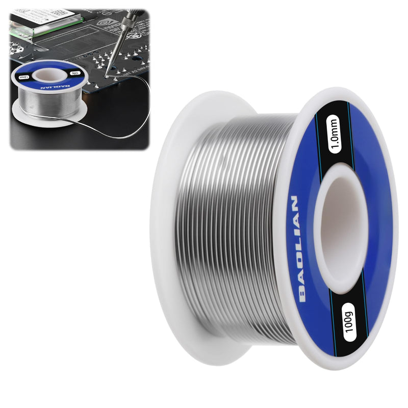 Solder with Flux, Solder Wire 1 mm 100 g, Low Melting Point, Tin Content, Professional Soldering Wire for Soldering Repair Electronic Circuit Components and DIY Creation