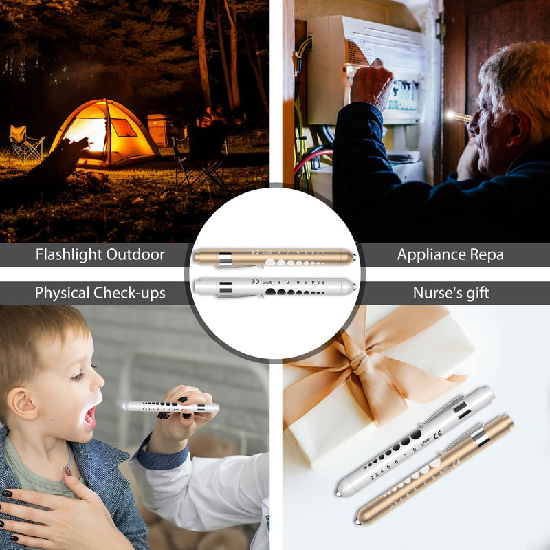 [AUSTRALIA] - RISEMART Pupil Light, Diagnostic Light, Nurse Emergency Service Accessories with Pupil Meter and Ruler (Gold and White) Gold and White 