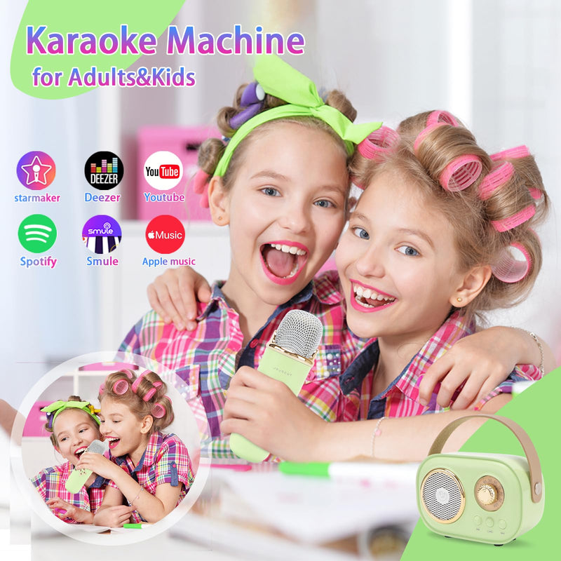 [AUSTRALIA] - Mini Karaoke Machine for Kids,Portable Bluetooth Speaker with 2 Wireless Microphone,Toys for Girls Boys Gifts,Retro Speaker Set Stereo Sound Enhanced Bass for Home Party Birthday (Green) Green 