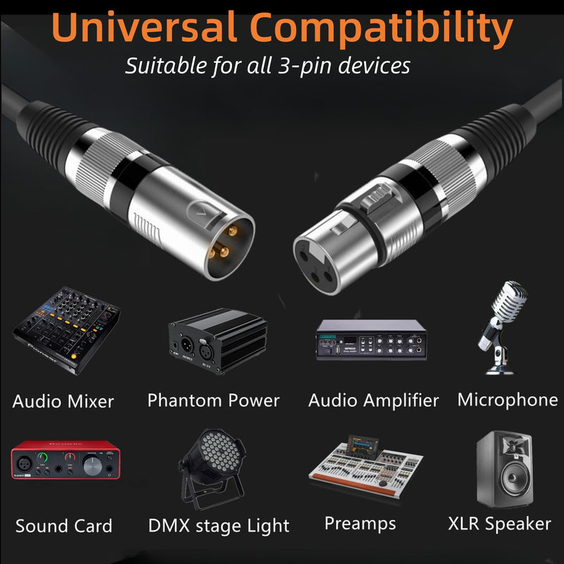 XLR Cables 3ft 6 Pack, XLR Male to Female Microphone Cable with Gold-Plated 3-Pin, Balanced Shielded Short Mic Cord for Mic Mixer, Recording Studio, Podcast 3 feet-6pack