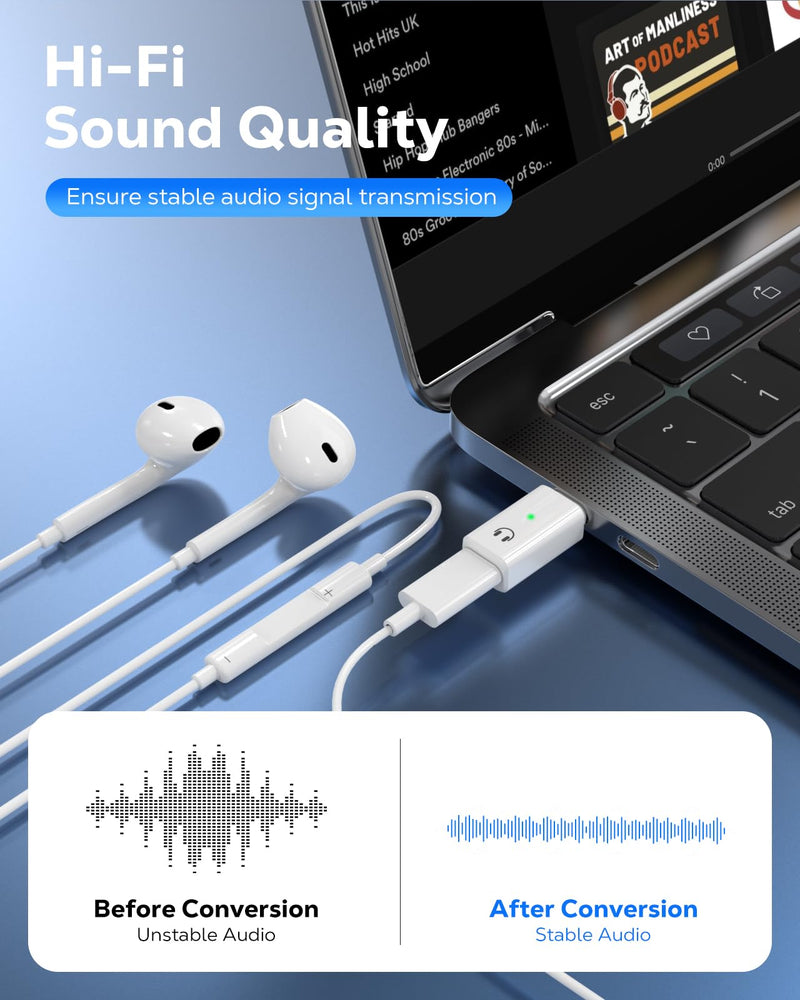 MoKo Lightning to USB C Audio Adapter Support Line Control, USB C Male to Female Lightning Headphone Earphone Adapter for iPhone 16 15 Pro Max Plus, iPad Air/Pro, Not for Charging/Data Transfer, White