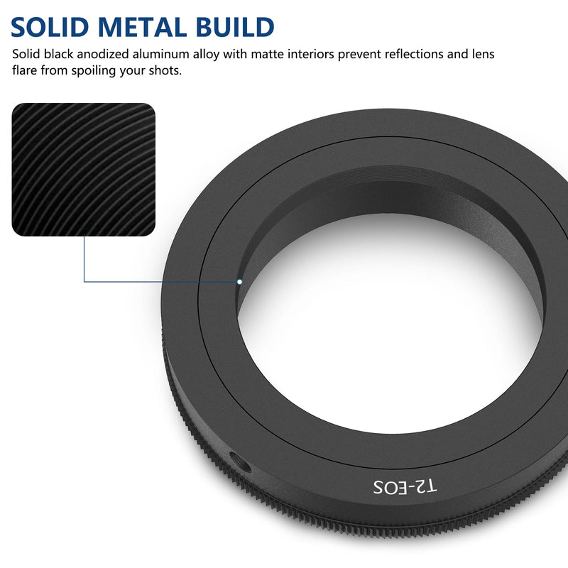 Lightdow T/T2 Mount Lens Adapter Ring for Canon EOS Rebel T3 T3i T4i T5 T5i T6 T6i T6s T7 T7i SL1 SL2 6D 7D 7D 60D 70D 77D 80D 5D II/III/IV DSLR Camera T2-Canon EF/EOS Mount