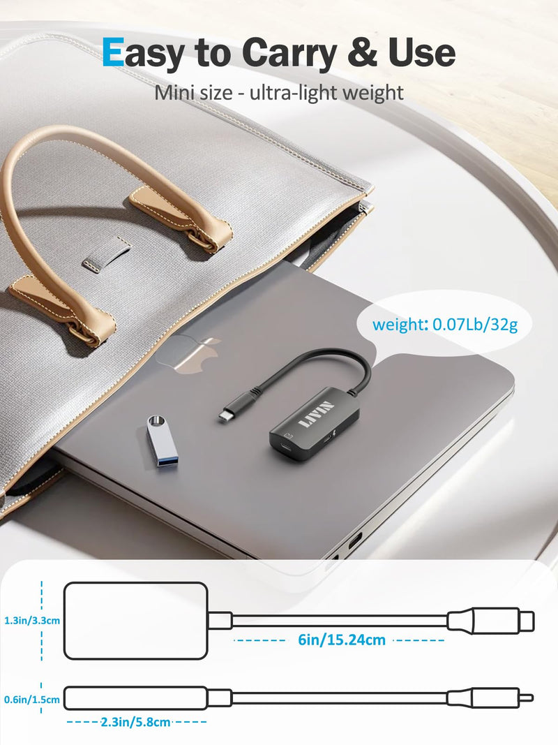 LIVIN 𝟐𝟎𝟐𝟓 𝐔𝐩𝐠𝐫𝐚𝐝𝐞 USB C to Portable Monitor、AR Glasses XREAL One、Air 2 Pro/VITURE Pro/RayNeo Air 2s/Rokid,【4K@60Hz+PD 100W】,USB C to Type C Adapter iPhone15/16、Android、PC、Switch、Steam Deck HCC-2