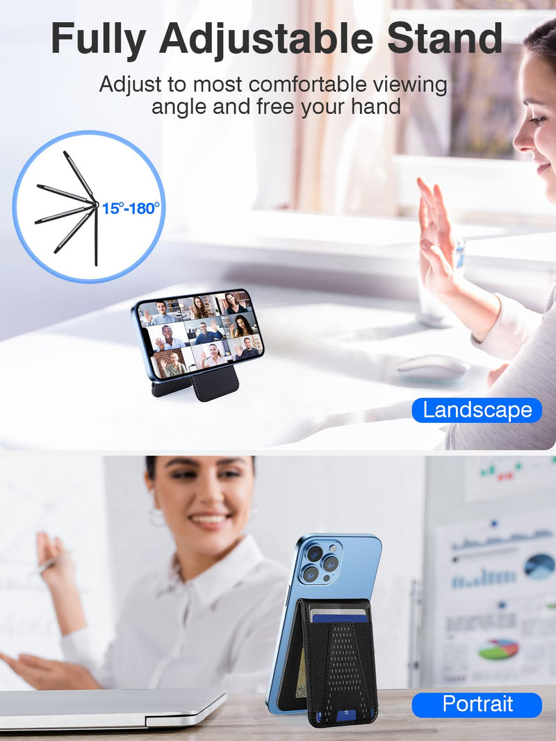 HiWe for Magsafe Wallet Stand, Strong Magnetic Wallet for iPhone 15/14/13/12 Series, for iPhone Magsafe Wallet with 3 Card Slots, Open ID Window, 10 Cards Holder, Slim, Vegan Leather, Dark Black