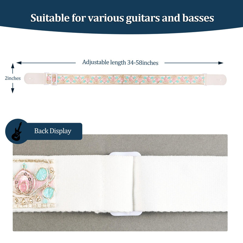 Guitar Strap, Purple Embossed Leather Gothic Electric Bass Strap Western Vintage Adjustable Rock Acoustic Guitar Strap Pink and Green Crown