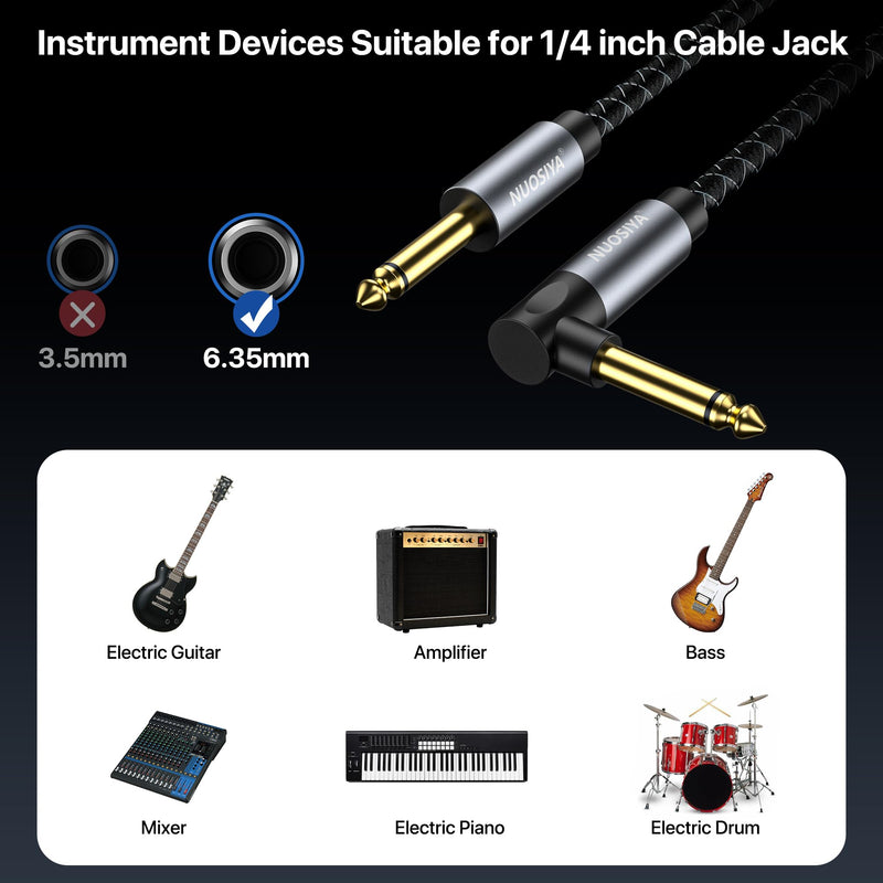 Guitar Cable 10FT, Electric Instrument Bass AMP Cord 1/4 Inch TS Guitar Cables with OFC-Graphene Hybrid Shield for Electric Mandolin, Pro Audio (Straight to Right Angle) Braided Black