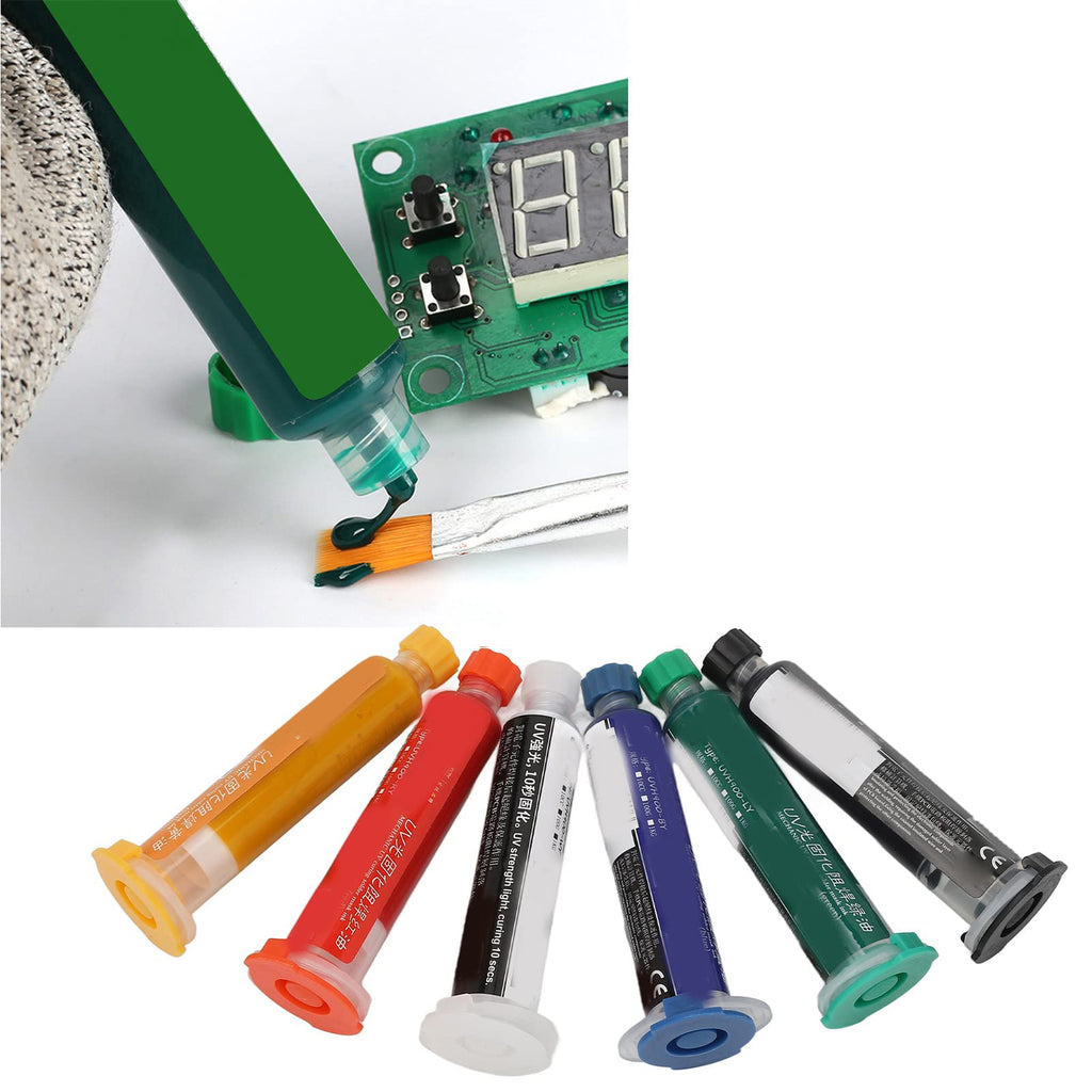 UV Solder Stop Paint, Pack of 6 10 cc UV Hardening Soldering Ink Soldering Masks Ink, Solder Mask Ink UV-Hardening Soldering Mask Ink UV-Hardening Pcb Bga Soldering Resistance Ink Prevents Corrosive