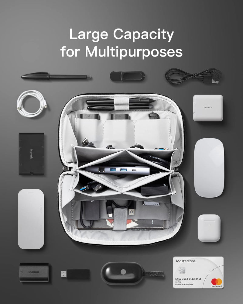 [AUSTRALIA] - Inateck Electronics Organizer Travel Case, Water-resistant Tech Pouch, Travel Organizer Bag, Electronic Accessories Carry Case, Tech Organizer for Cable, Cord, Charger, Phone, Travel Friendly, Large Black 