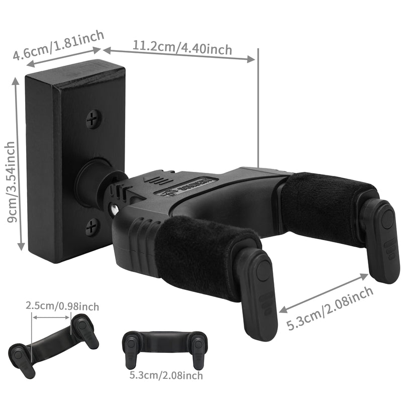 Sondery Guitar Wall Mount Hanger, Auto Lock and Adjustable Hook Holder for Acoustic and Electric Guitar, Ukulele, Bass, Banjo and Mandolin, Safely Cradles Nitro-Finished and High-End Guitars 3 Pack