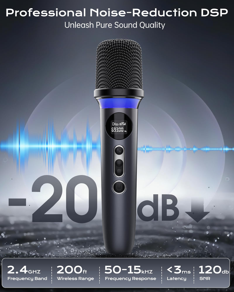 [AUSTRALIA] - Wireless Microphone, One-Touch Mute & Dynamic RGB Lighting, Professional-Grade Dual Handheld Dynamic Microphone, 200-Foot Ultra-Long Range & 40-Hour Battery Life. for Singing and Family Gatherings. Black-Red 