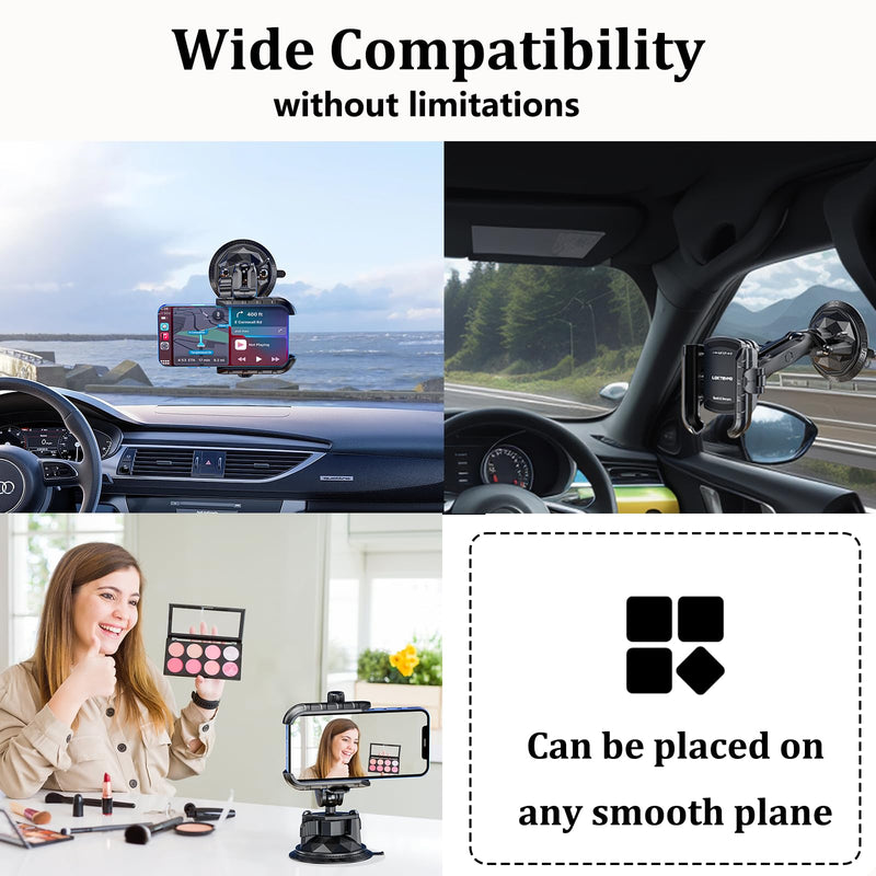 LOKTENWO Car Phone Holder Mount with Vibration Dampener | [Camera Friendly] [1s Lock & Release] Twist-Lock Suction Cup Base for Vehicle Windshields, Fit 5.4''-7.2'' Smartphones
