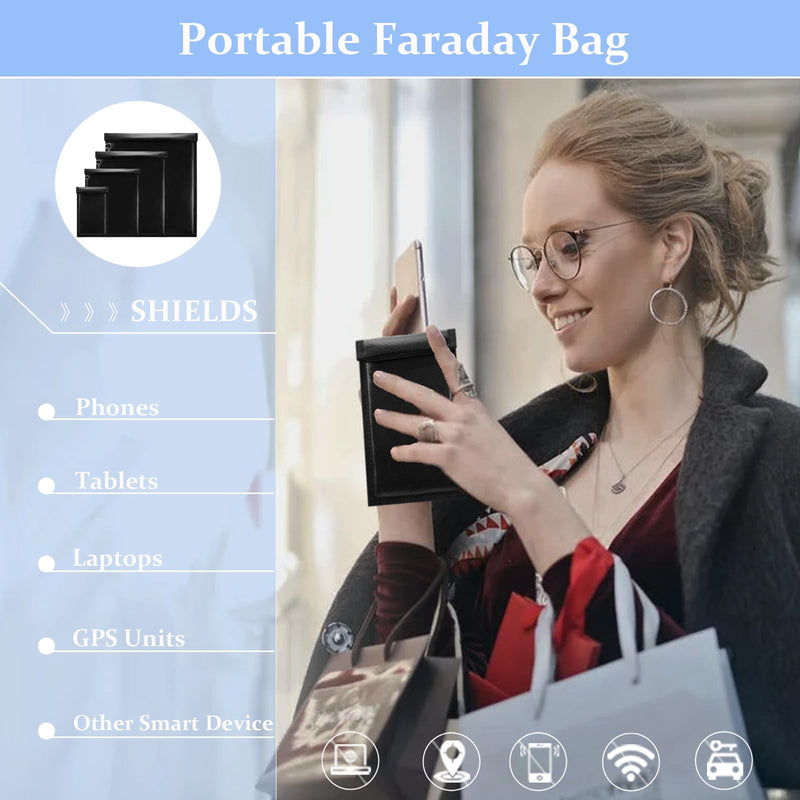 4 Pack Faraday Bags for Phones & Tablets & Laptops & Radio, Faraday Key Fob Protector, Faraday Cage for Anti-Theft Anti-Tracking, Fireproof & Waterproof Faraday Bag, RFID Signal Blocker Faraday Pouch 4pcs
