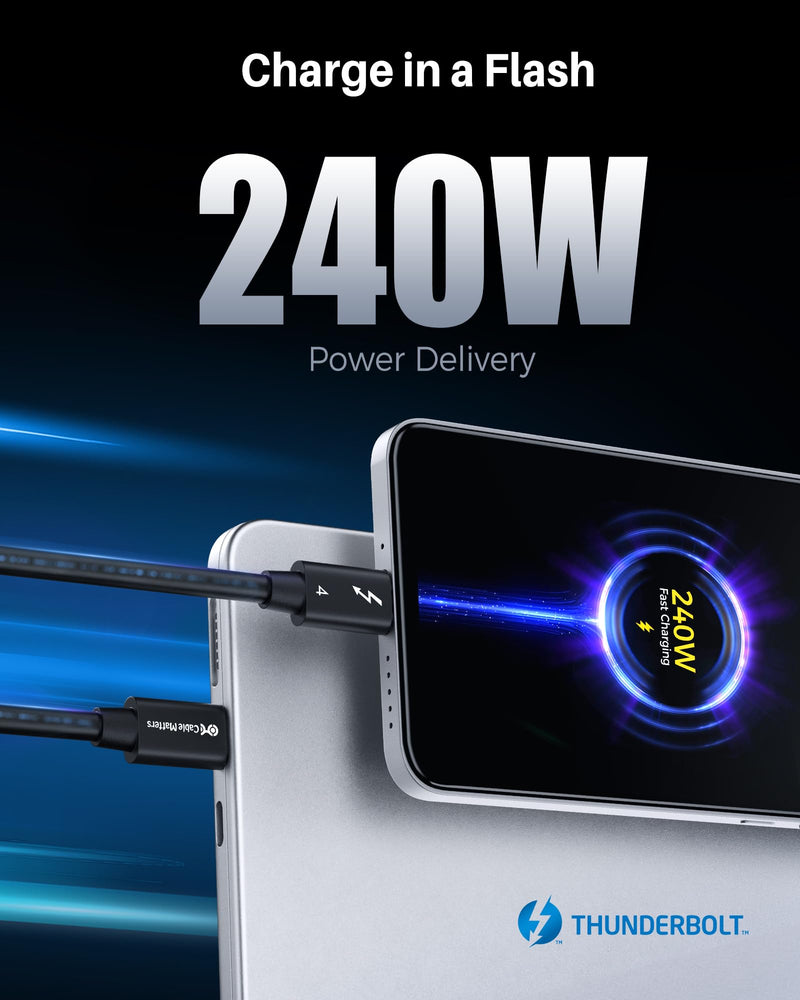 Cable Matters [Intel Certified] 40Gbps Thunderbolt 4 Cable 3.3ft with 8K Video and 240W Charging - 1m, Compatible with USB4, Thunderbolt 3 Cable and USB-C 3.3 Feet Black