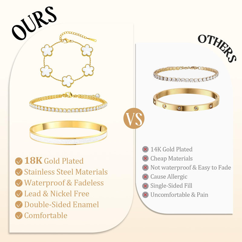 MOINSPIRE 18K Gold Bracelets Set for Women and Slim Band and 3Pcs Diamond Jewelry Set Bundle Compatible with Apple Watch 38mm 40mm 41mm 42mm 44mm 46mm 45mm 49mm for iWatch Series 11/10/9/8/7/6/5/4/3/