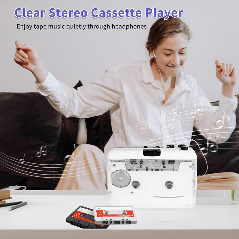 Cassette Player-Cassette to MP3 Converter with Tape Converter Software- Auto Reverse ＆Clear Stereo Cassette Tape Player-Built-in Cool Copper Wheel Movement＆Earphone