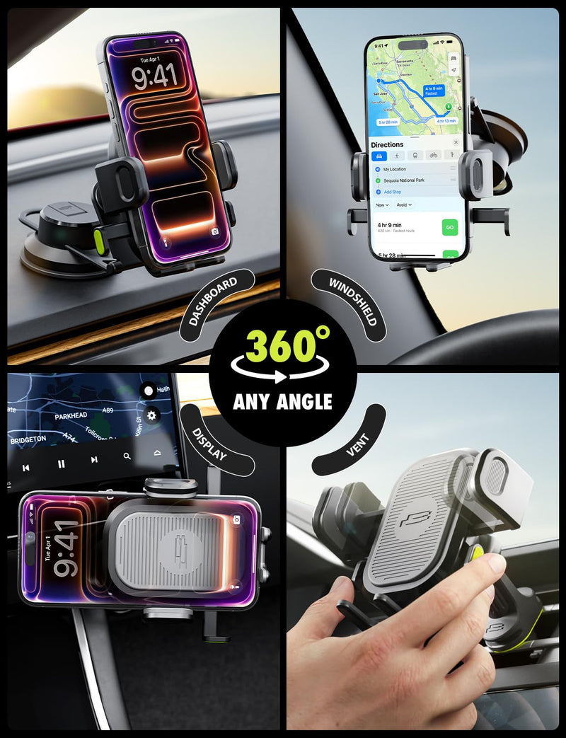 Bracketron OneClick Car Phone Holder for Tesla Model 3/Y/S/X, Screen, Dash | 4-in-1 car phone mount fits Tesla Model 3/Y/S/X with secure hold for large smartphones and MagSafe cases