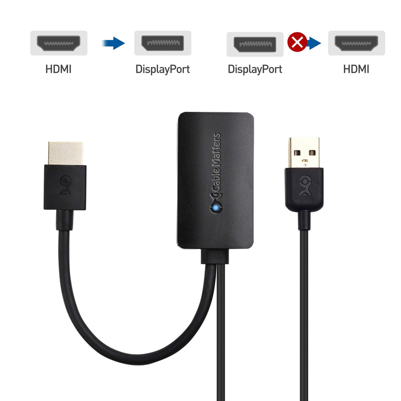 Cable Matters HDMI to DisplayPort Adapter, Active HDMI to DP, 4K@30Hz | Unidirectional, HDMI Source to DisplayPort Monitor Only