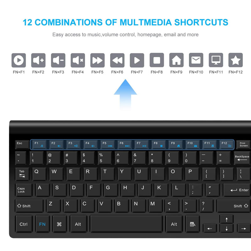 LeadsaiL Wireless Keyboard and Mouse, Wireless Mouse and Keyboard Combo, Cordless USB Computer Keyboard and Mouse Set, Ergonomic, Silent, Compact Slim for Windows Laptop, Apple, iMac, Desktop, PC Black