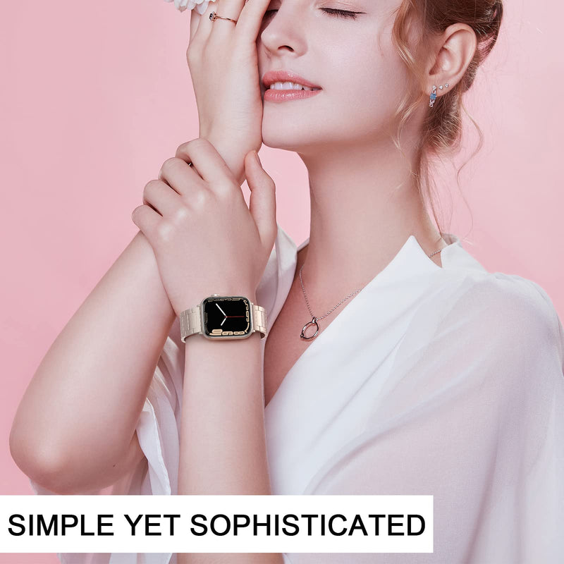 No Tools Needed Link Bracelet Metal Band for Apple Watch Ultra 2 Series 9/8/7/6/5/4/3/2/1/SE, Tool-Free Adjustable Stainless Steel Strap for iWatch 49/45/44/42mm 41/40/38mm Men and Women Rose Gold 38/40/41mm