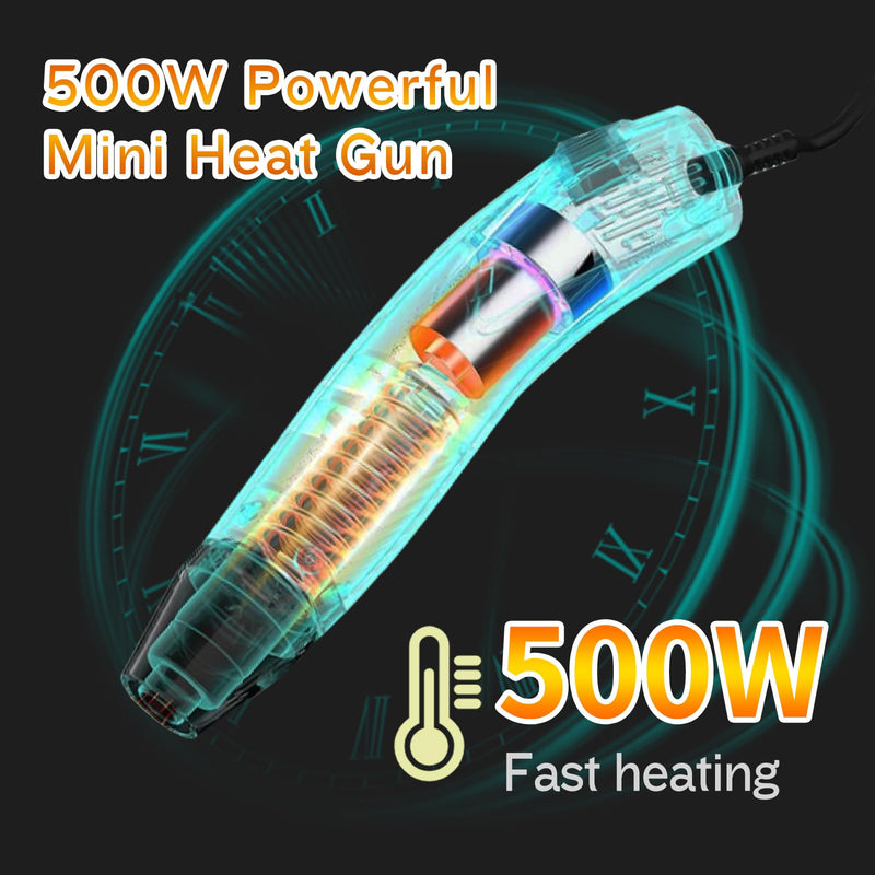 AIUNAOM Mini Heat Gun 500 W Handheld Hot Air Blower 2 Temperature Settings (270°C / 450℃) Portable Hot Air Gun with Overheating Protection Suitable for Crafts, DIY, Shrink Packaging, Embossing