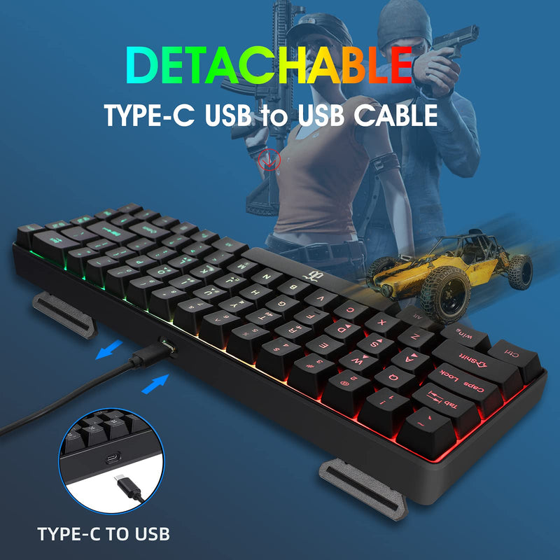 Snpurdiri Wired 65% Gaming Keyboard, 68 Keys Mini Keyboard RGB Backlit,More Pratical Arrow Keys and Edit Keys Than 60 Keyboard, for PC/Mac Gamer, Typist, Travel(Black) Black(detachable cable)
