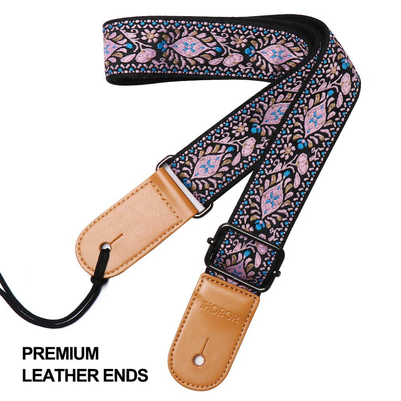 Ukulele Strap, IHOBOR Hawaiian Jacquard Pink Flower Ukelele Shoulder Strap, Suitable for Soprano Concert Tenor Baritone String Instruments