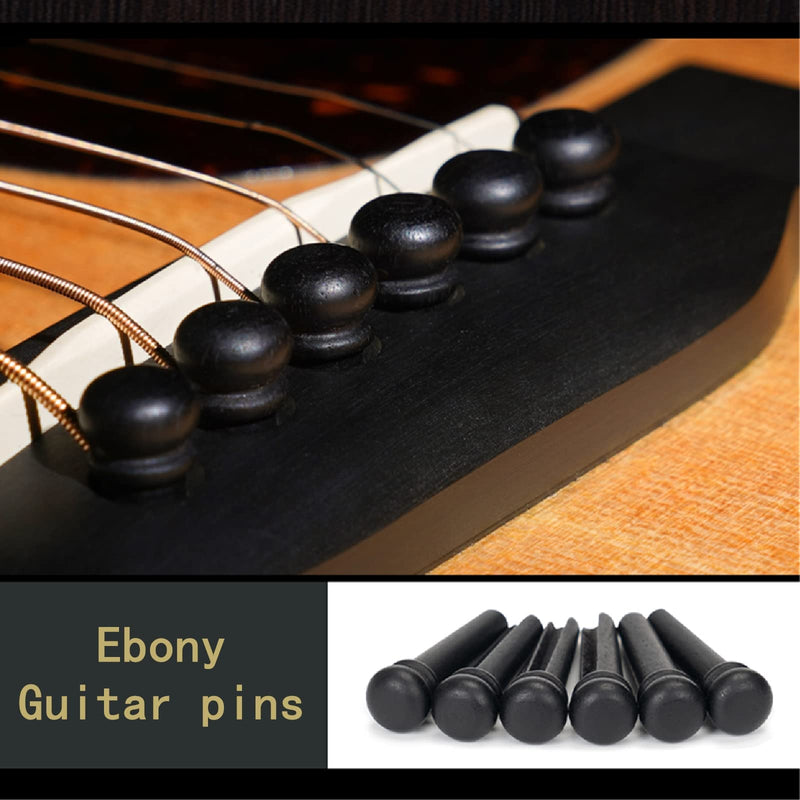 Miwayrer Acoustic Guitar Bone Bridge Saddle Nut with 6pcs Guitar Bridge Pins and Pins Puller (Bone Bridge & Pure Ebony Pins) Bone Bridge & Pure Ebony Pins