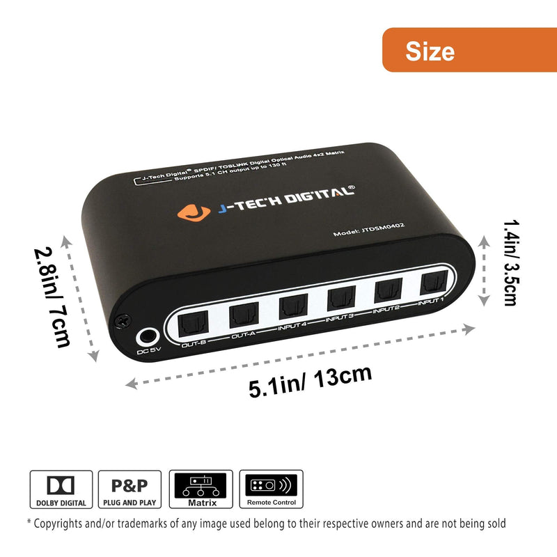 [AUSTRALIA] - J-Tech Digital Premium Quality SPDIF TOSLINK Digital Optical Audio 4x2 Matrix (4 Inputs 2 Outputs) 